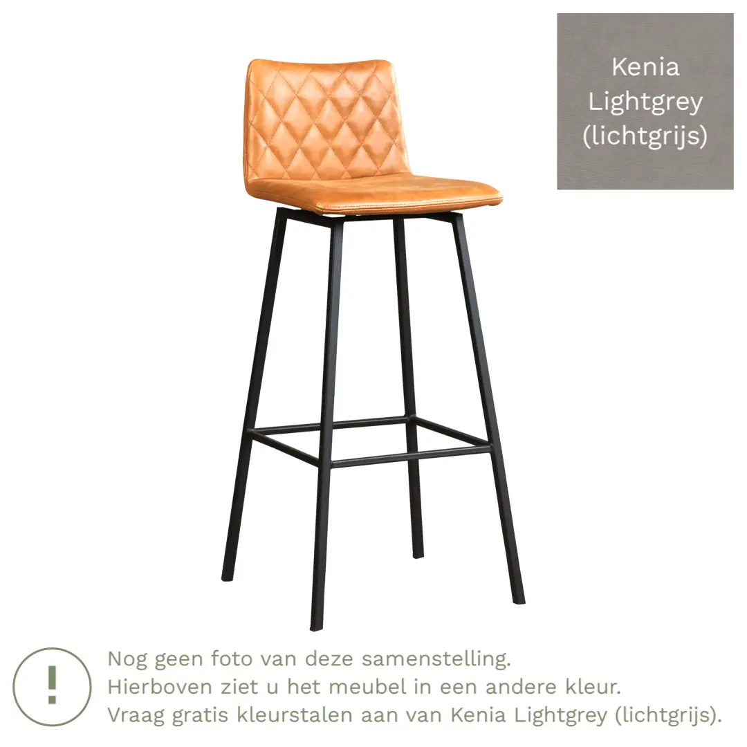 afbeelding van Leren barkruk Catch hoog - Kenia Lightgrey (lichtgrijs) - Poten staal vierkant RVS