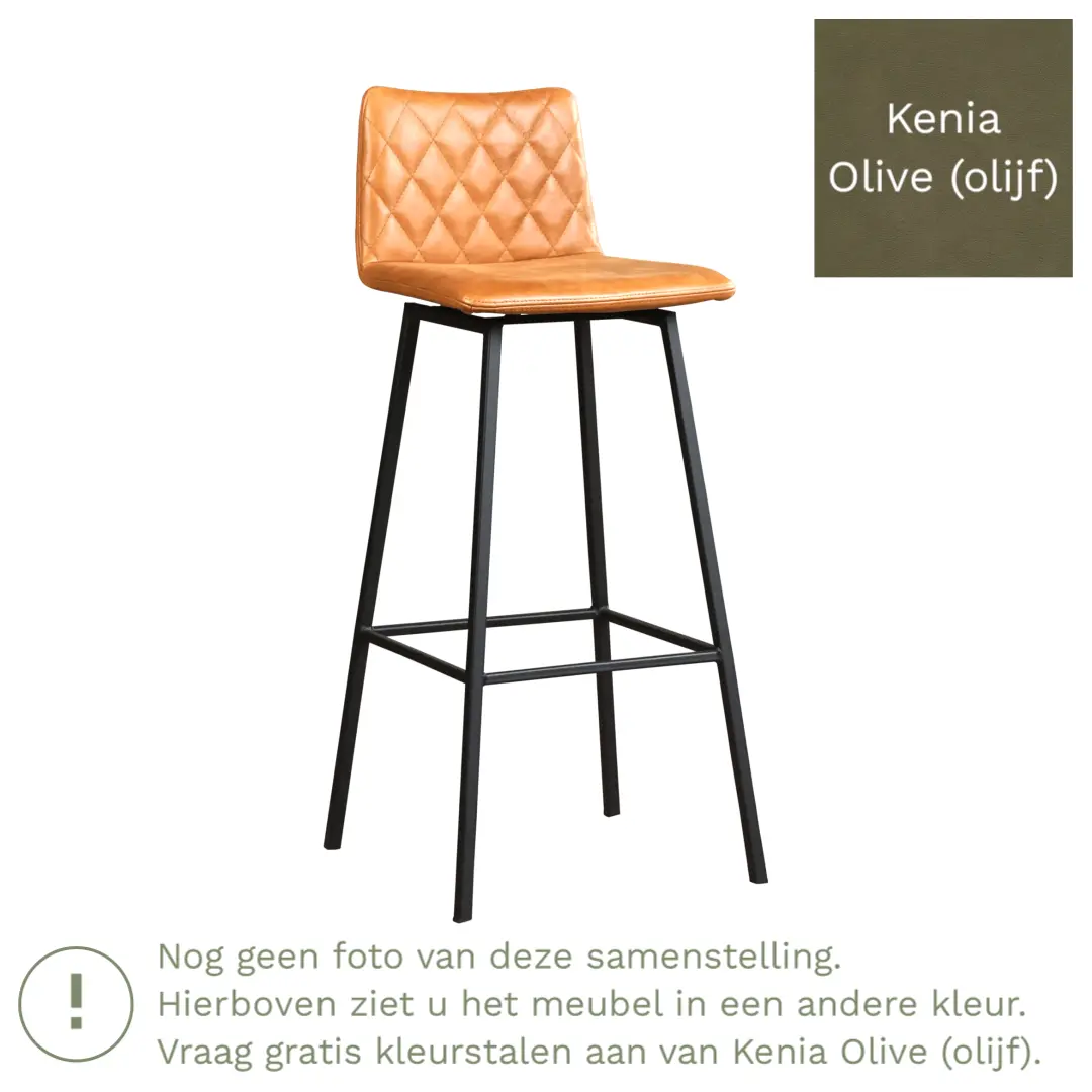 afbeelding van Leren barkruk Catch hoog - Kenia Olive (olijf) - Poten staal vierkant RVS