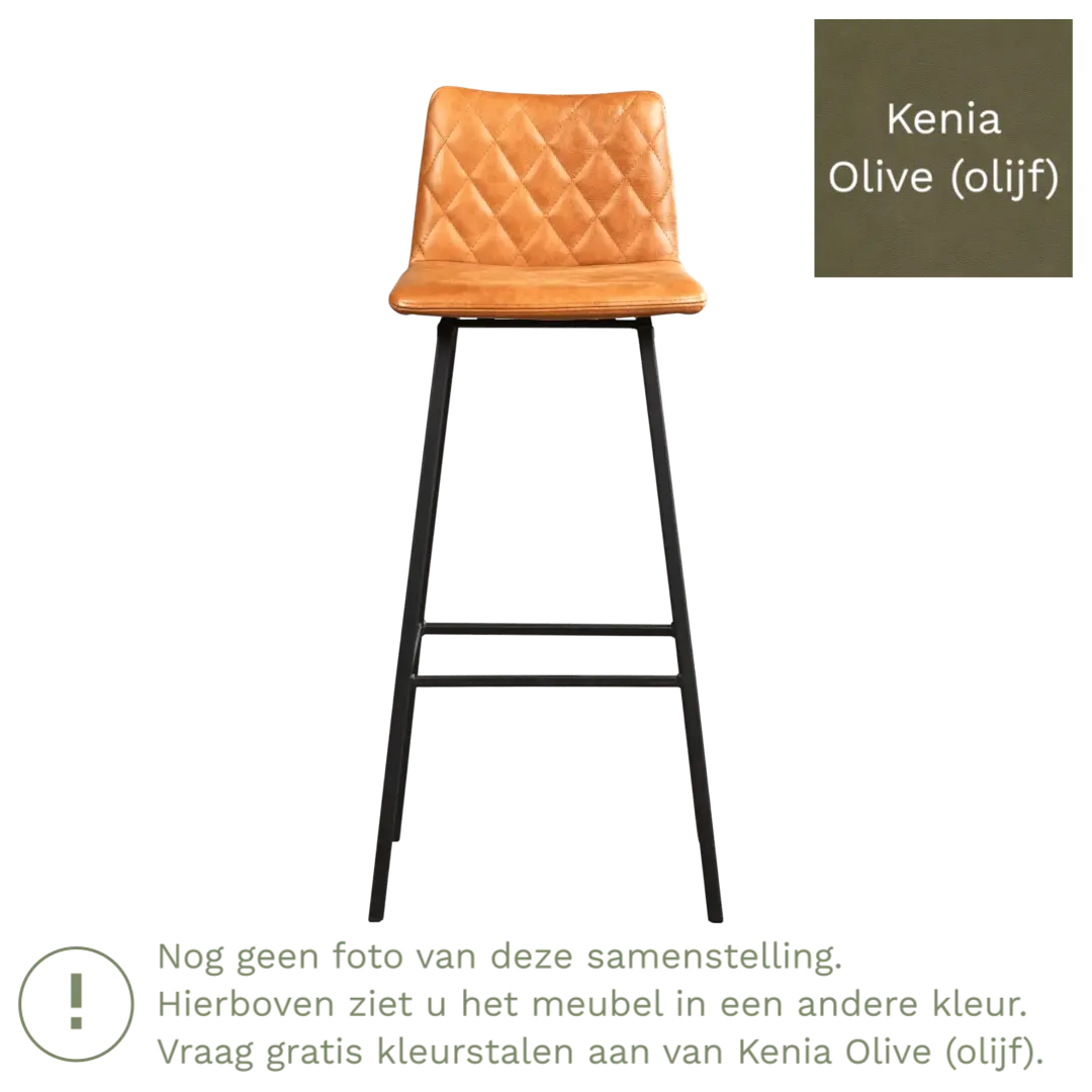 afbeelding van Leren barkruk Catch hoog - Kenia Olive (olijf) - Poten staal vierkant RVS