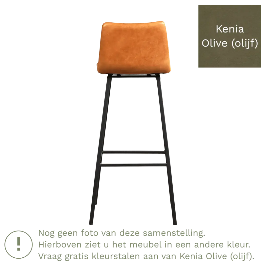 afbeelding van Leren barkruk Catch hoog - Kenia Olive (olijf) - Poten staal vierkant RVS