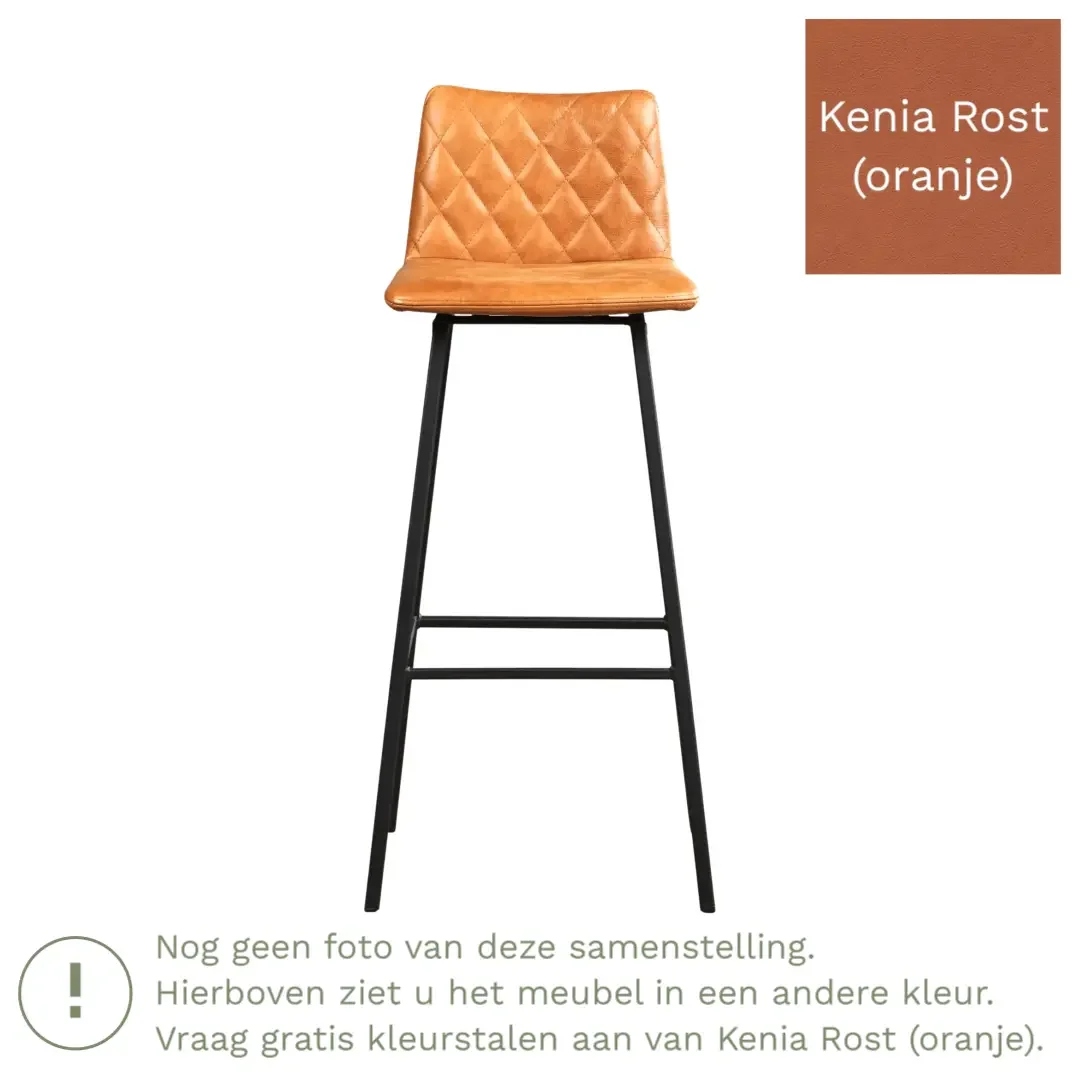 afbeelding van Leren barkruk Catch hoog - Kenia Rost (oranje) - Poten staal vierkant zwart