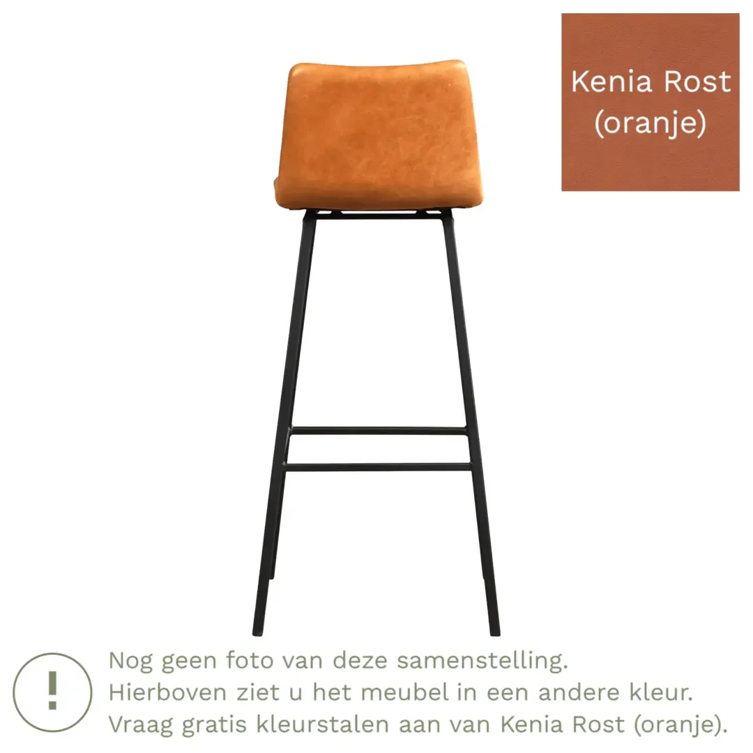 afbeelding van Leren barkruk Catch hoog - Kenia Rost (oranje) - Poten staal vierkant zwart