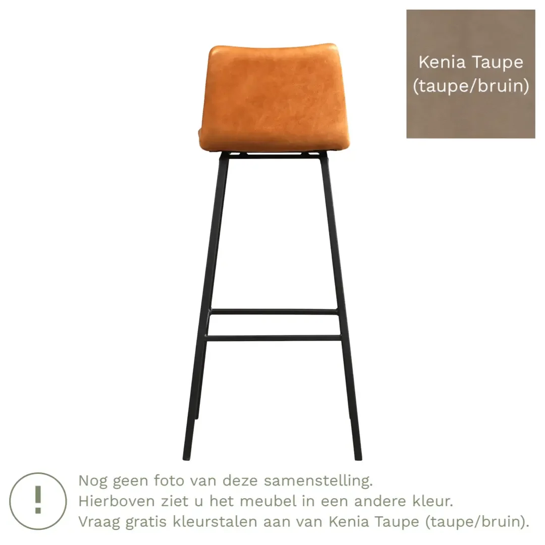 afbeelding van Leren barkruk Catch hoog - Kenia Taupe (taupe/bruin) - Poten staal vierkant RVS