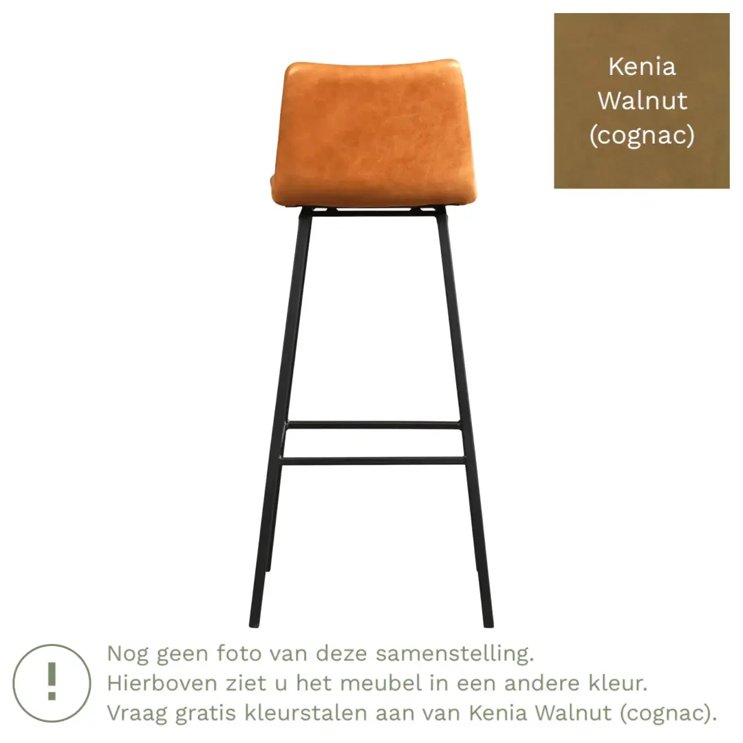 afbeelding van Leren barkruk Catch hoog - Kenia Walnut (cognac) - Poten staal vierkant zwart