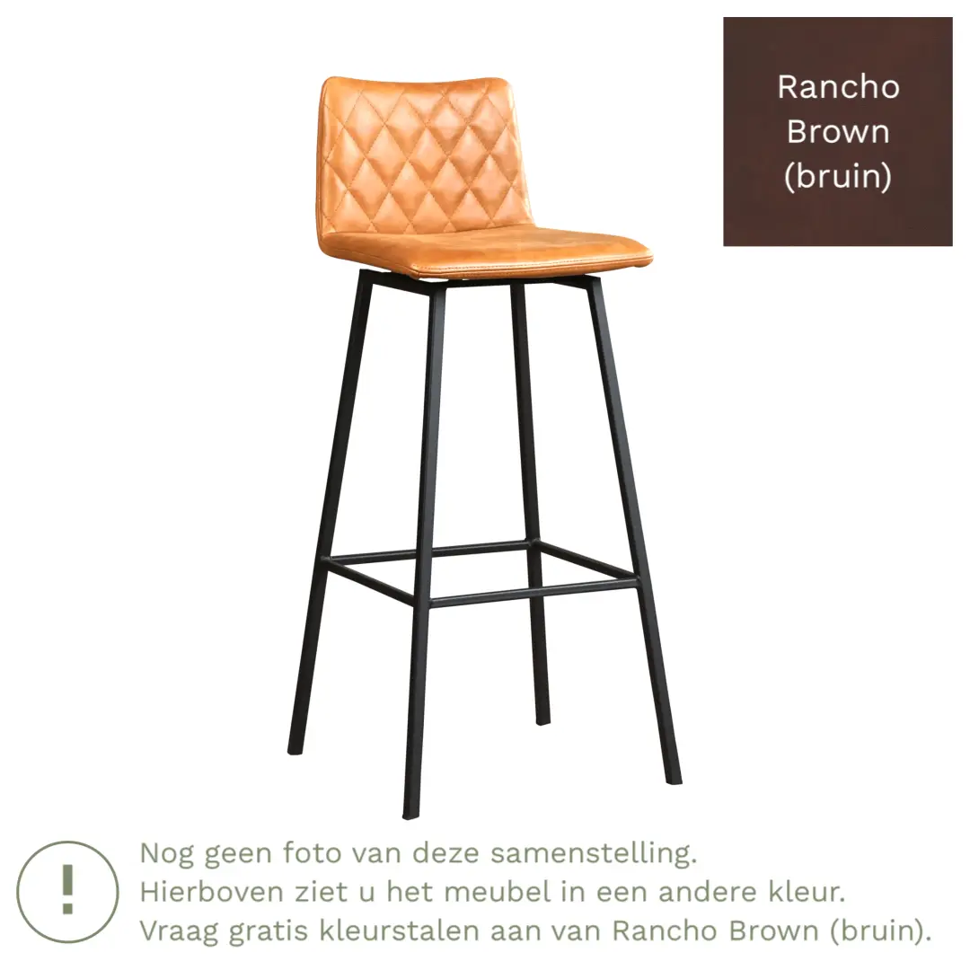 afbeelding van Leren barkruk Catch hoog - Rancho Brown (bruin) - Poten staal vierkant RVS