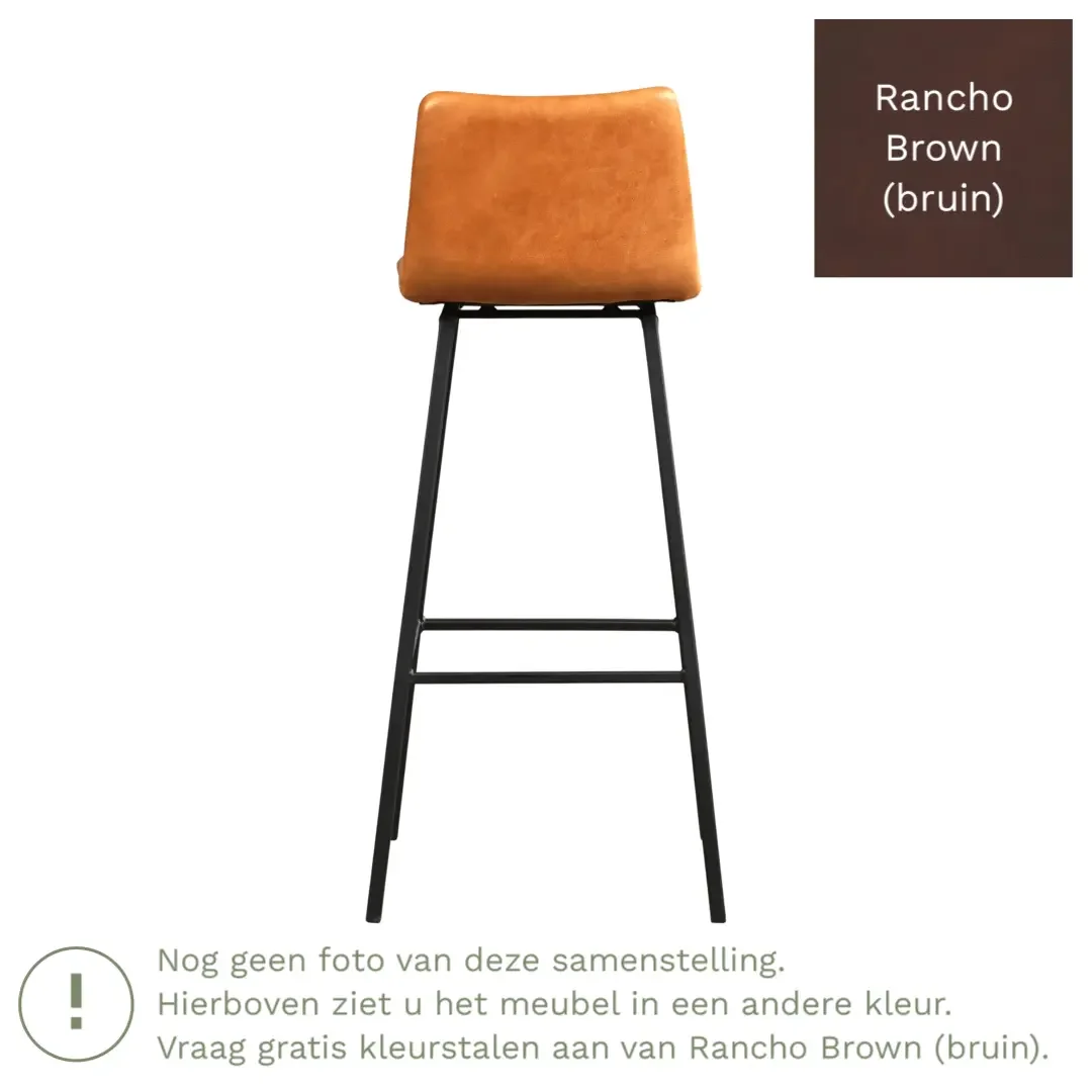 afbeelding van Leren barkruk Catch hoog - Rancho Brown (bruin) - Poten staal vierkant RVS