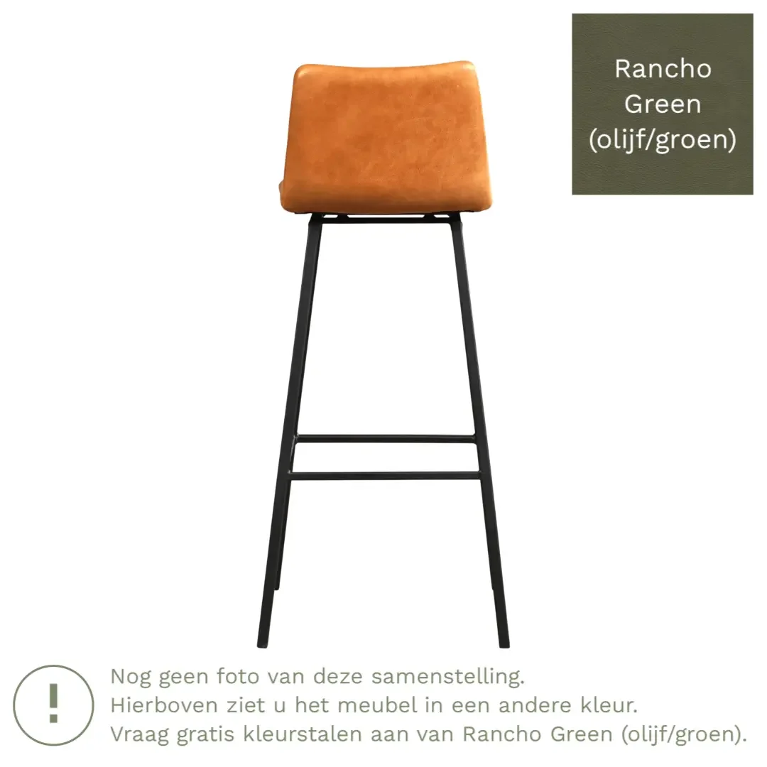 afbeelding van Leren barkruk Catch hoog - Rancho Green (olijf/groen) - Poten staal vierkant RVS