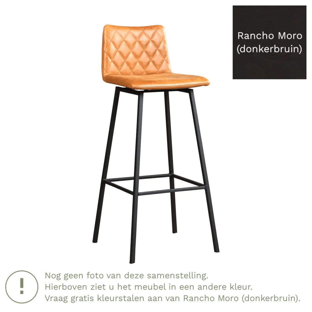 afbeelding van Leren barkruk Catch hoog - Rancho Moro (donkerbruin) - Poten staal vierkant RVS