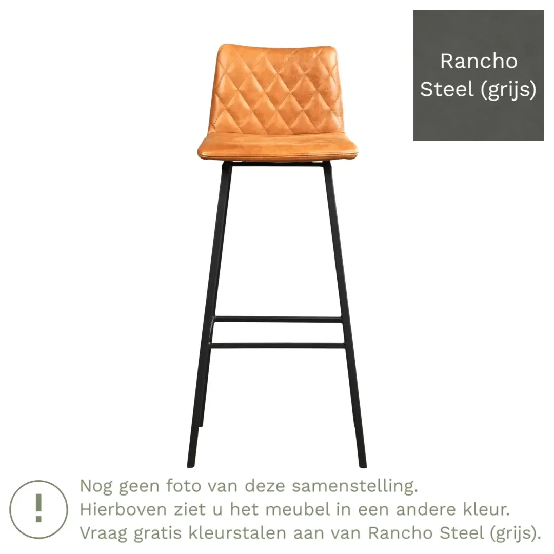 afbeelding van Leren barkruk Catch hoog - Rancho Steel (grijs) - Poten staal vierkant zwart