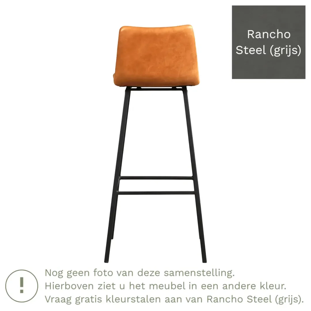 afbeelding van Leren barkruk Catch hoog - Rancho Steel (grijs) - Poten staal vierkant zwart