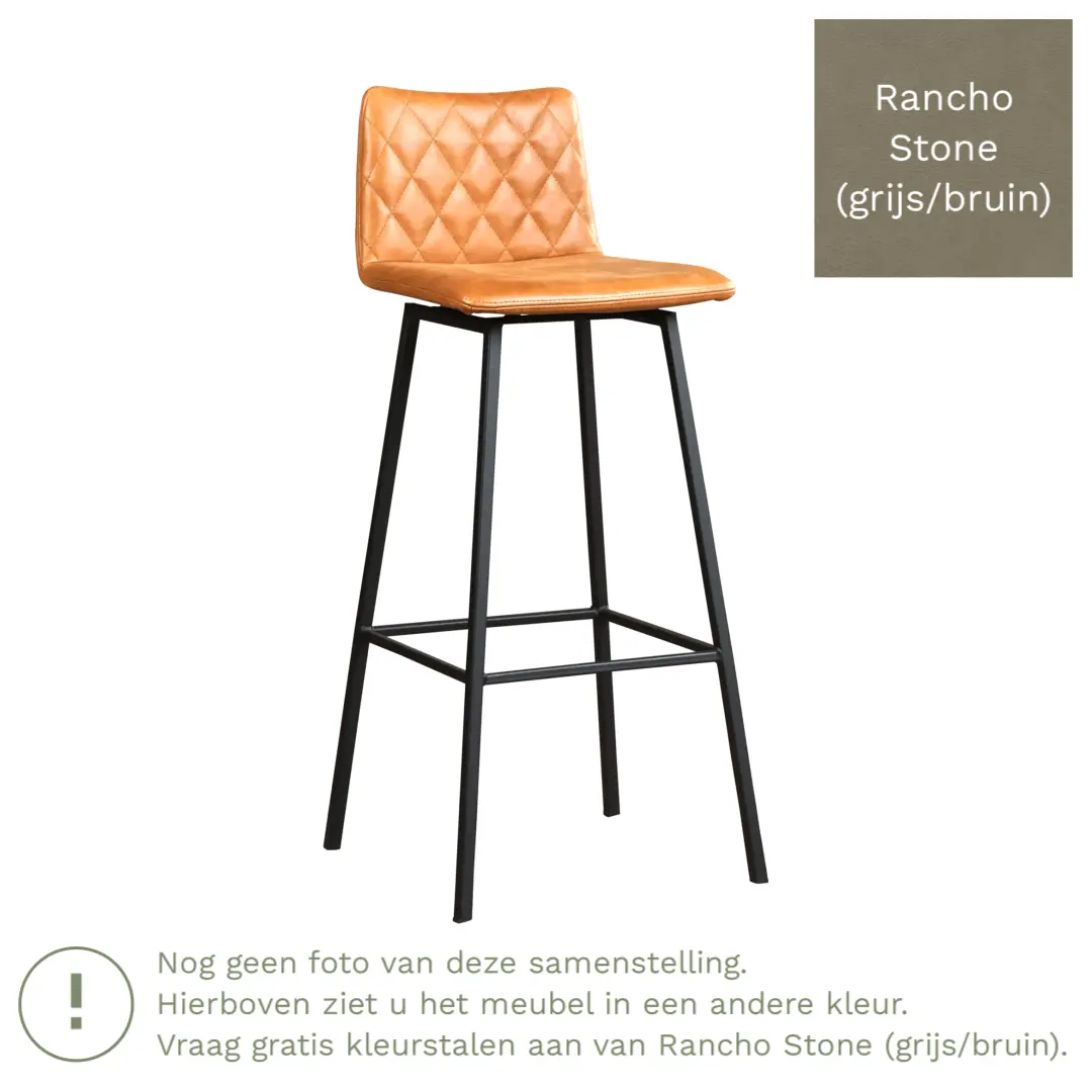 afbeelding van Leren barkruk Catch hoog - Rancho Stone (grijs/bruin) - Poten staal vierkant zwart