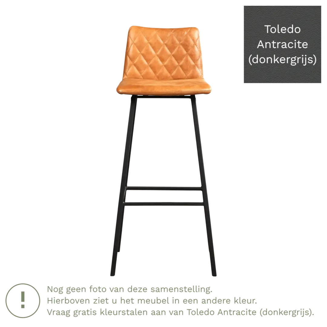 afbeelding van Leren barkruk Catch hoog - Toledo Antracite (donkergrijs) - Poten staal vierkant RVS