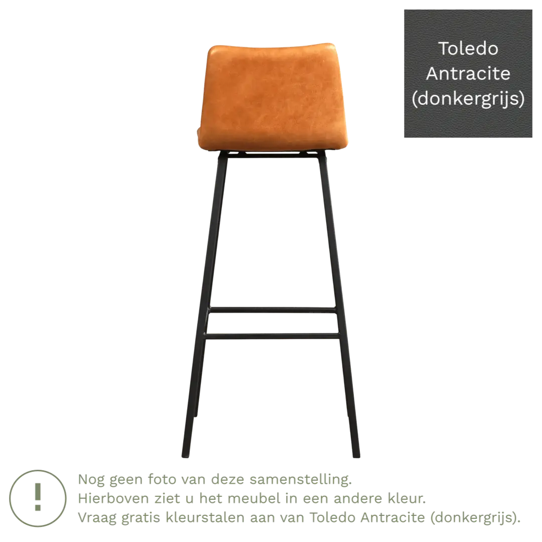 afbeelding van Leren barkruk Catch hoog - Toledo Antracite (donkergrijs) - Poten staal vierkant RVS