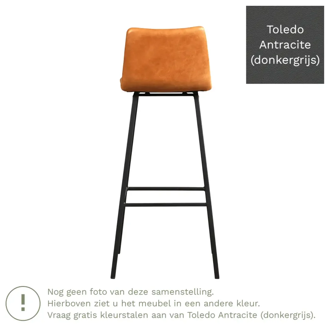 afbeelding van Leren barkruk Catch hoog - Toledo Antracite (donkergrijs) - Poten staal vierkant zwart