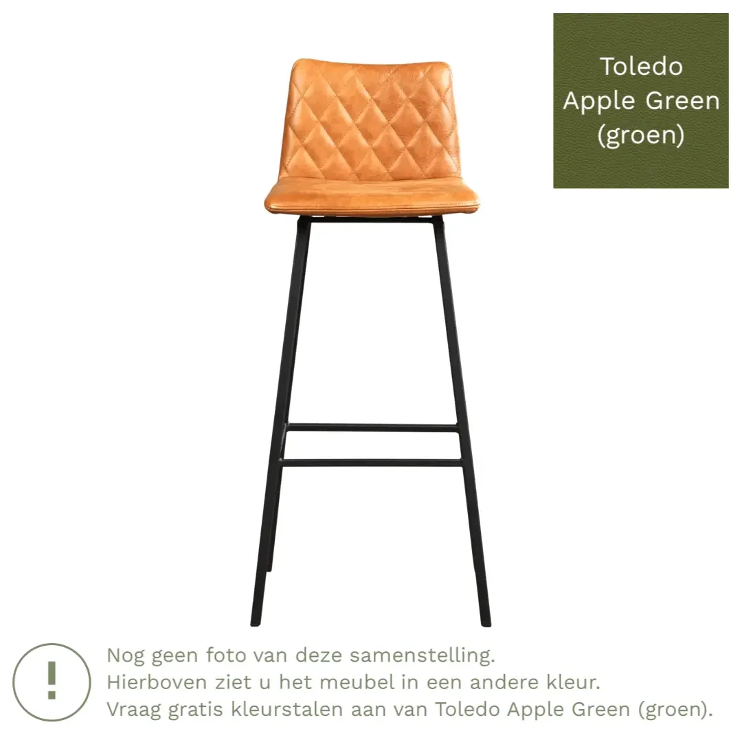 afbeelding van Leren barkruk Catch hoog - Toledo Apple Green (groen) - Poten staal vierkant RVS