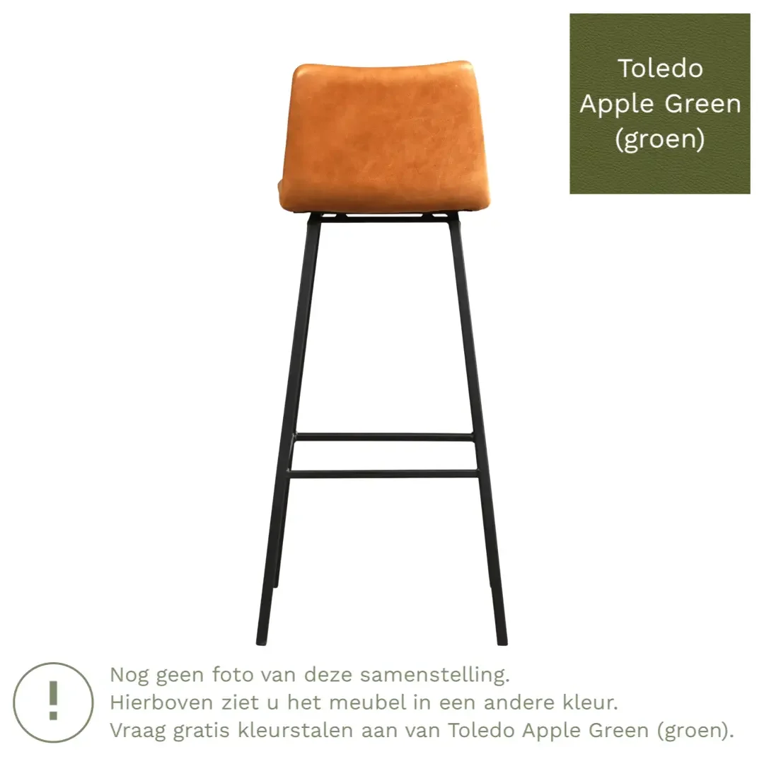 afbeelding van Leren barkruk Catch hoog - Toledo Apple Green (groen) - Poten staal vierkant RVS