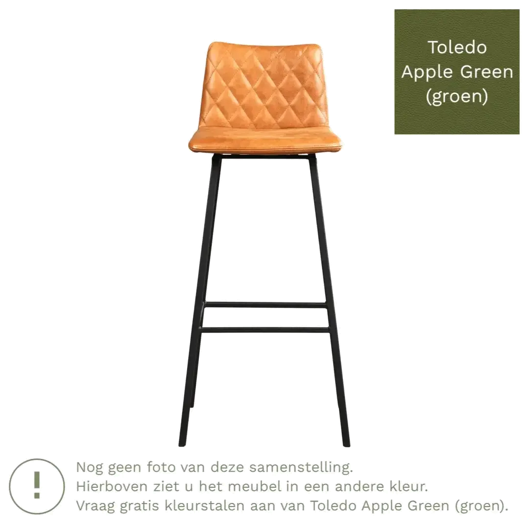 afbeelding van Leren barkruk Catch hoog - Toledo Apple Green (groen) - Poten staal vierkant zwart