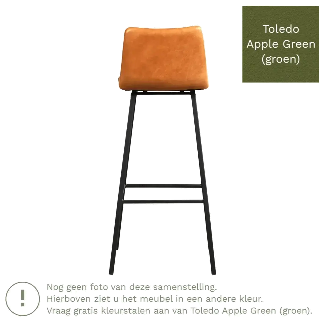 afbeelding van Leren barkruk Catch hoog - Toledo Apple Green (groen) - Poten staal vierkant zwart