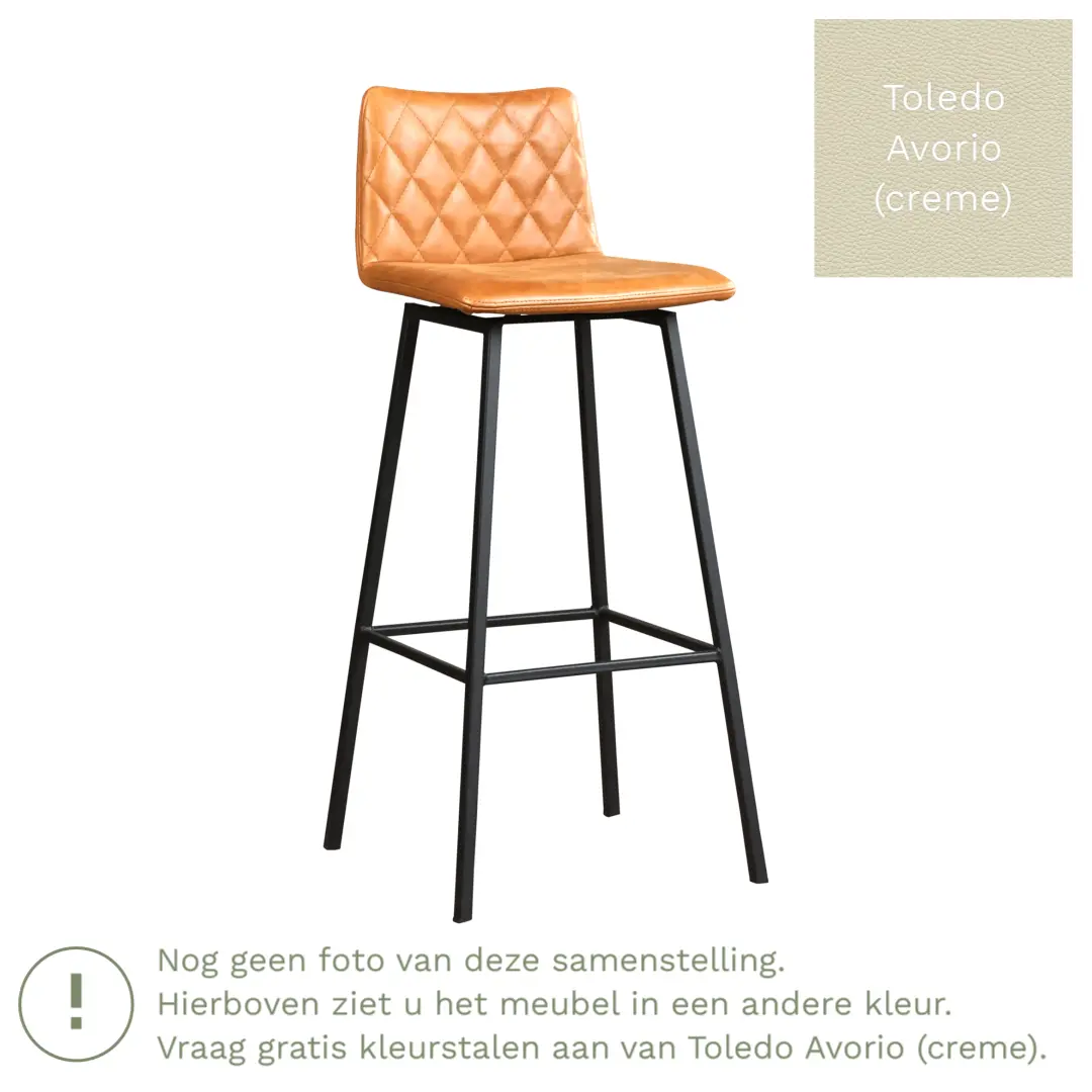 afbeelding van Leren barkruk Catch hoog - Toledo Avorio (crème) - Poten staal vierkant RVS