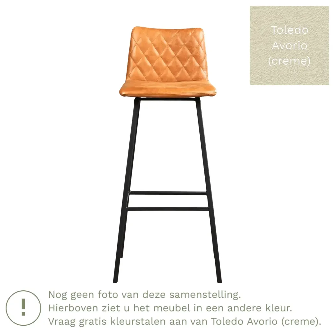 afbeelding van Leren barkruk Catch hoog - Toledo Avorio (crème) - Poten staal vierkant zwart