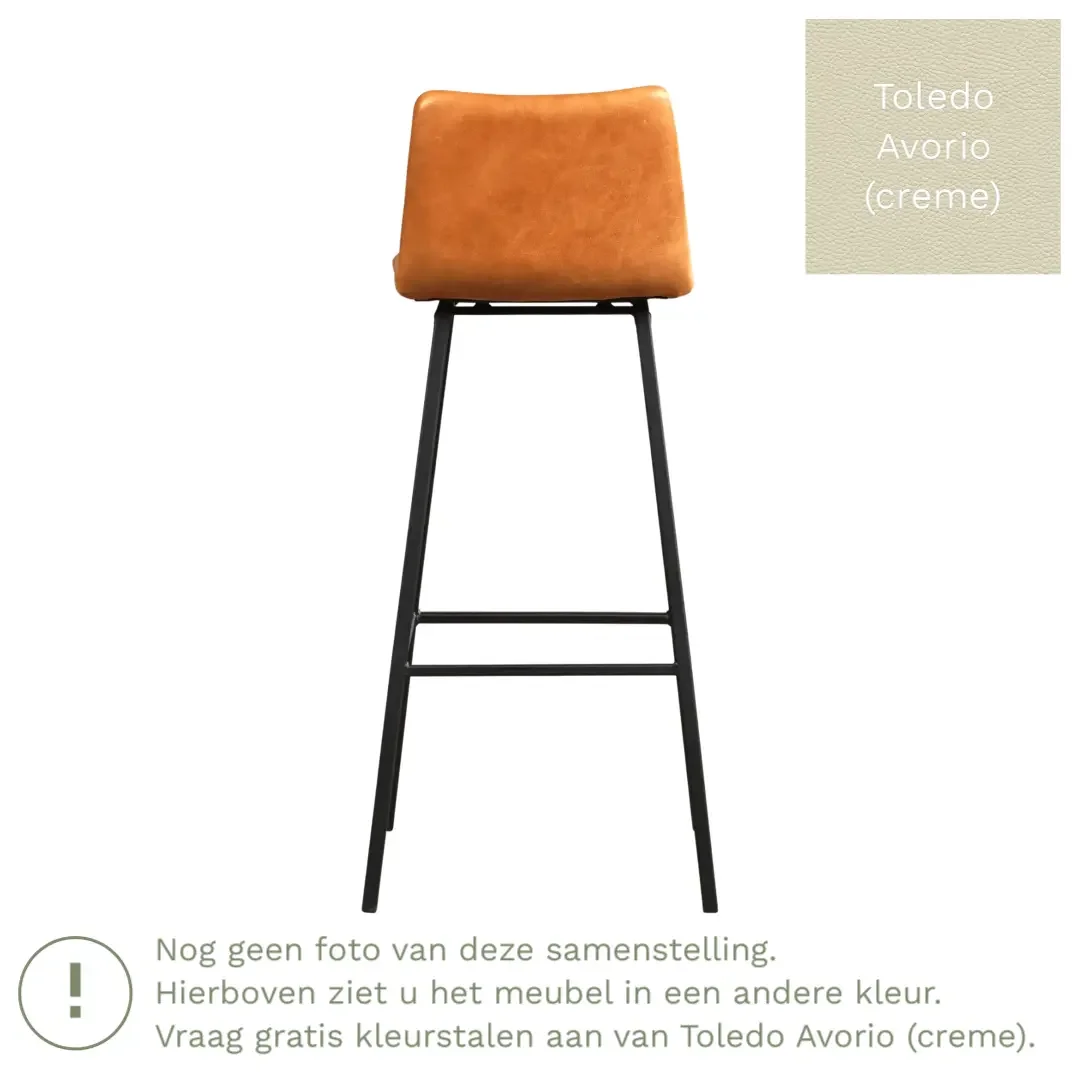 afbeelding van Leren barkruk Catch hoog - Toledo Avorio (crème) - Poten staal vierkant zwart