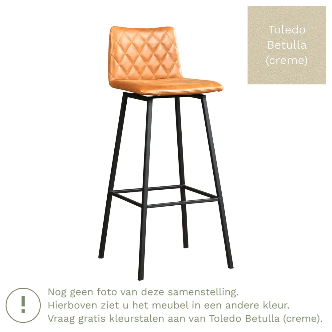 afbeelding van Leren barkruk Catch hoog - Toledo Betulla (crème) - Poten staal vierkant zwart