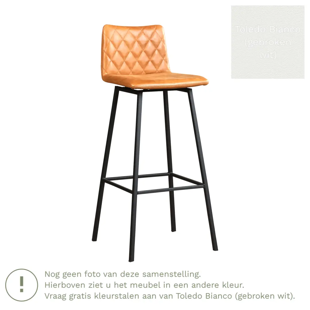 afbeelding van Leren barkruk Catch hoog - Toledo Bianco (gebroken wit) - Poten staal vierkant RVS