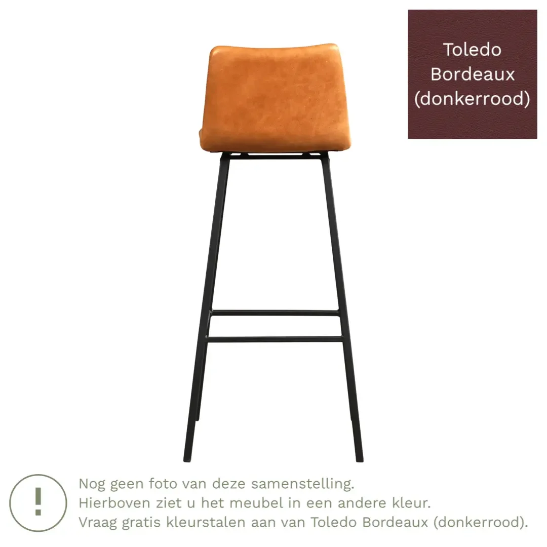 afbeelding van Leren barkruk Catch hoog - Toledo Bordeaux (donkerrood) - Poten staal vierkant RVS