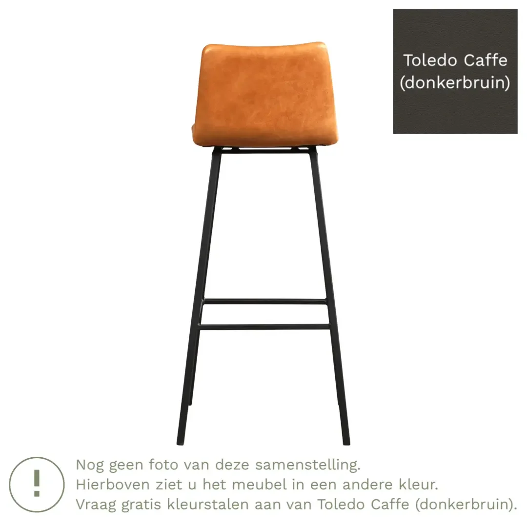 afbeelding van Leren barkruk Catch hoog - Toledo Caffe (donkerbruin) - Poten staal vierkant RVS