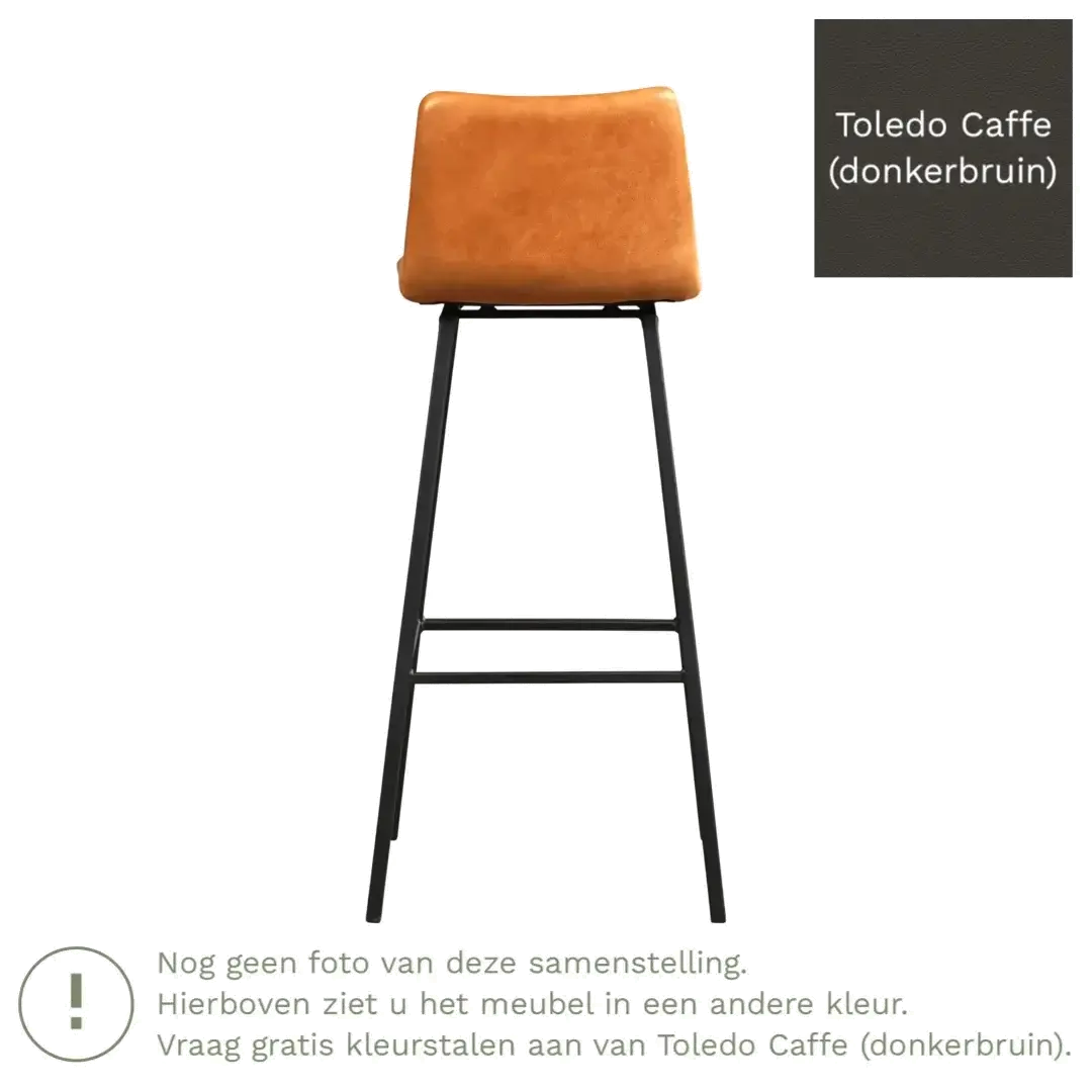 afbeelding van Leren barkruk Catch hoog - Toledo Caffe (donkerbruin) - Poten staal vierkant zwart