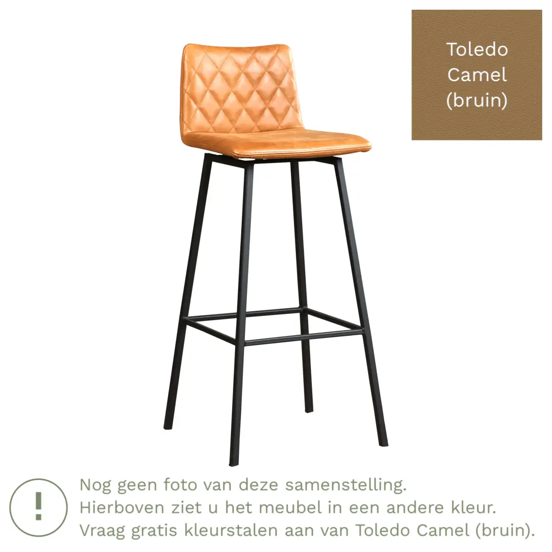 afbeelding van Leren barkruk Catch hoog - Toledo Camel (bruin) - Poten staal vierkant RVS