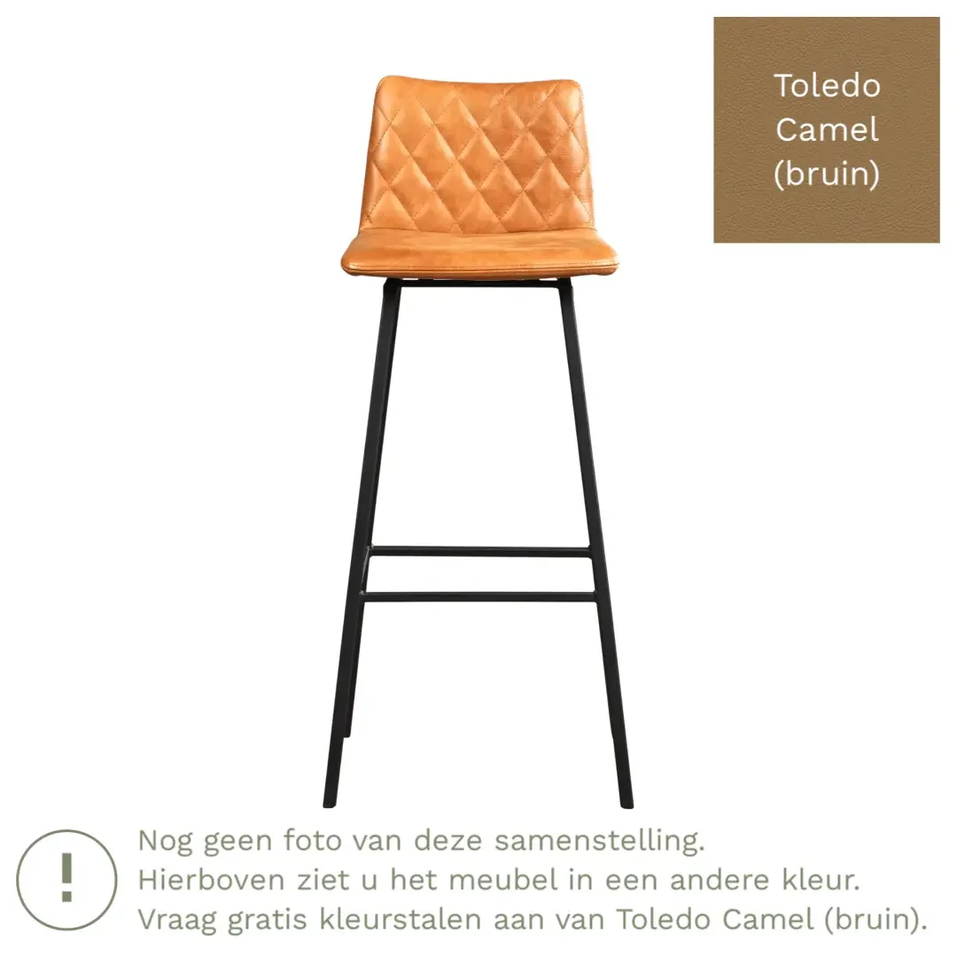 afbeelding van Leren barkruk Catch hoog - Toledo Camel (bruin) - Poten staal vierkant RVS