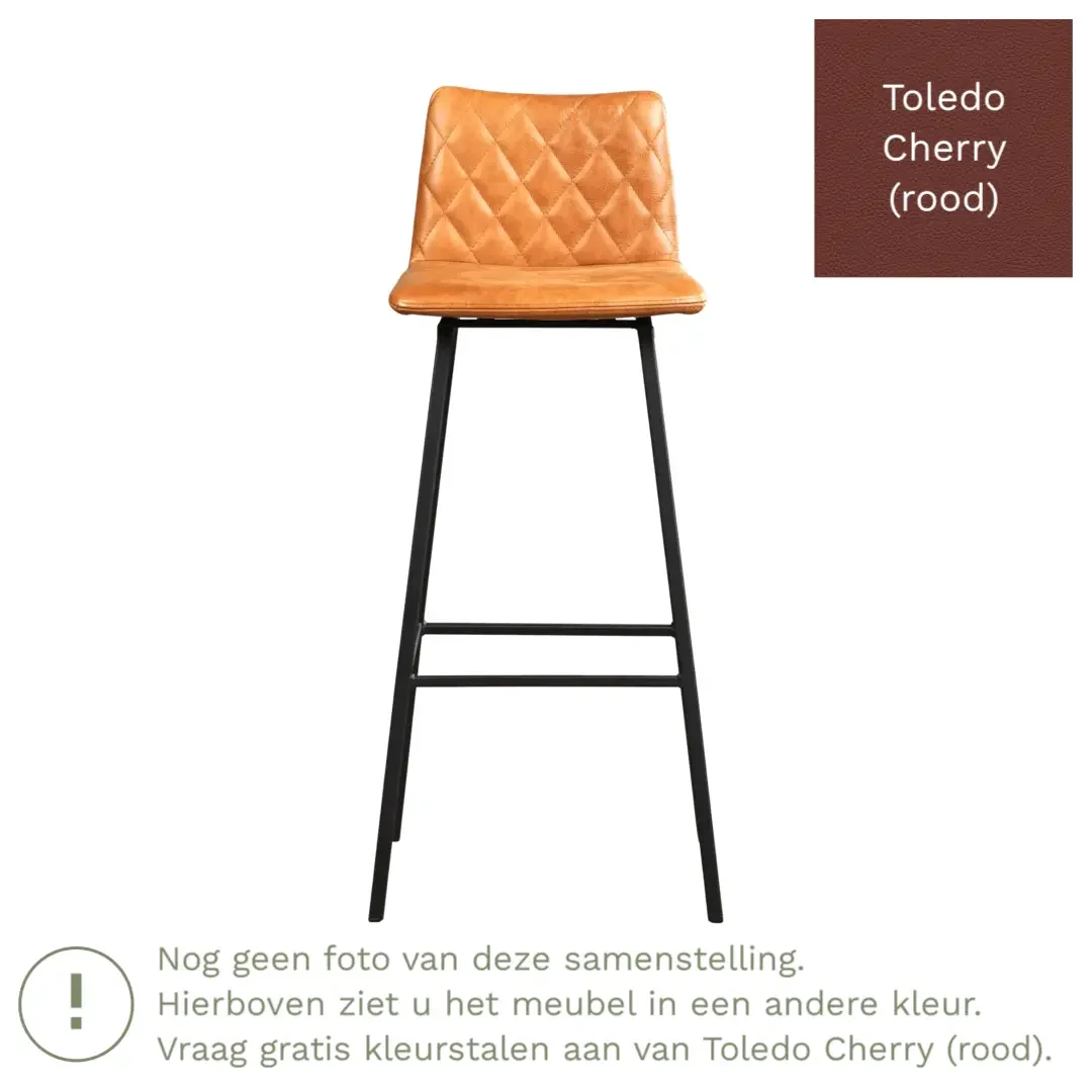 afbeelding van Leren barkruk Catch hoog - Toledo Cherry (rood) - Poten staal vierkant zwart