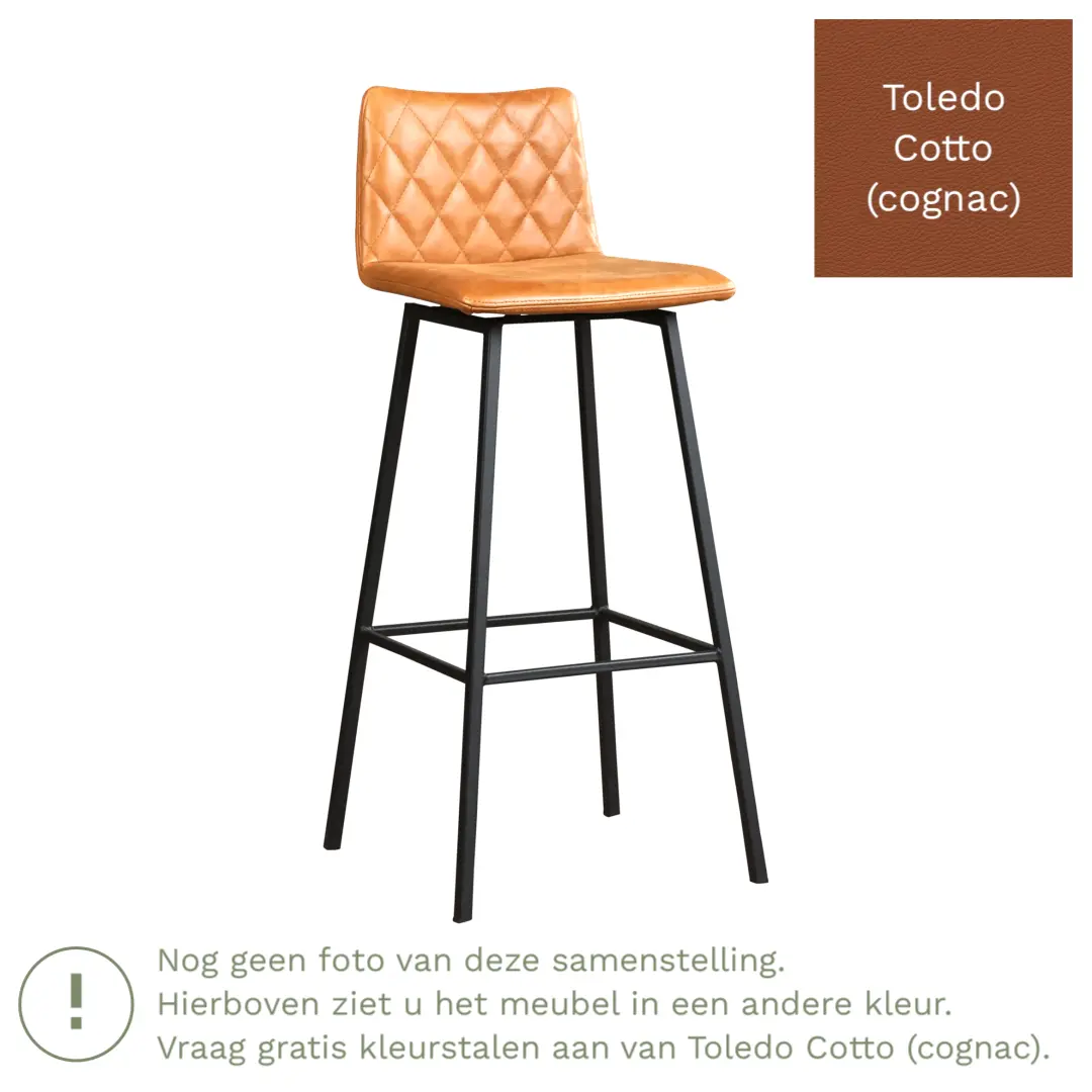 afbeelding van Leren barkruk Catch hoog - Toledo Cotto (cognac) - Poten staal vierkant RVS