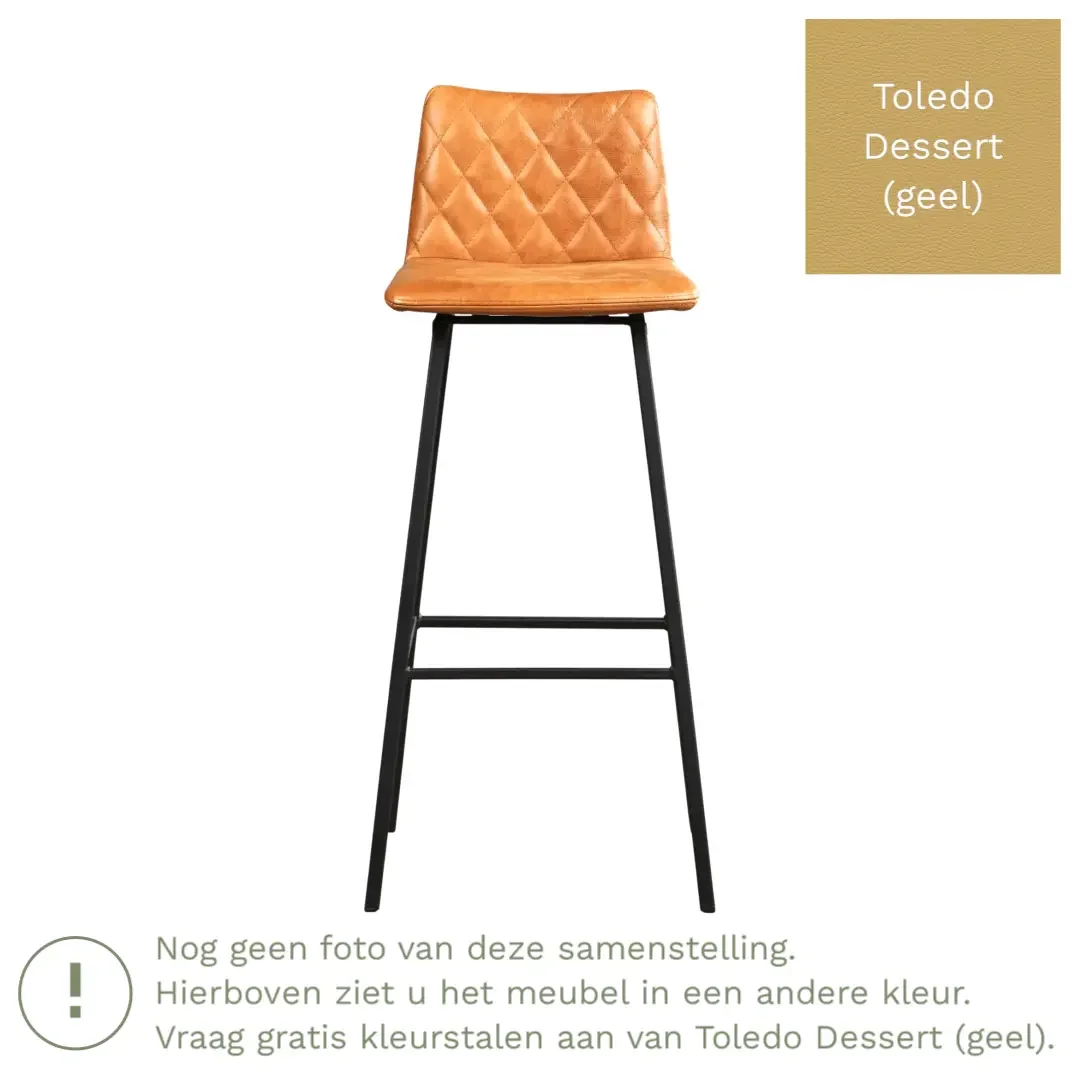 afbeelding van Leren barkruk Catch hoog - Toledo Dessert (geel) - Poten staal vierkant zwart