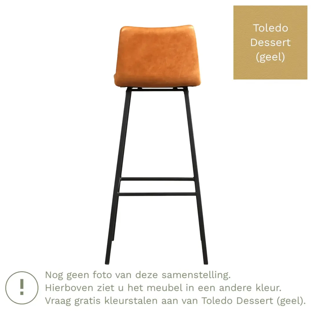 afbeelding van Leren barkruk Catch hoog - Toledo Dessert (geel) - Poten staal vierkant zwart