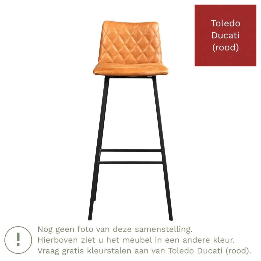 afbeelding van Leren barkruk Catch hoog - Toledo Ducati (rood) - Poten staal vierkant RVS
