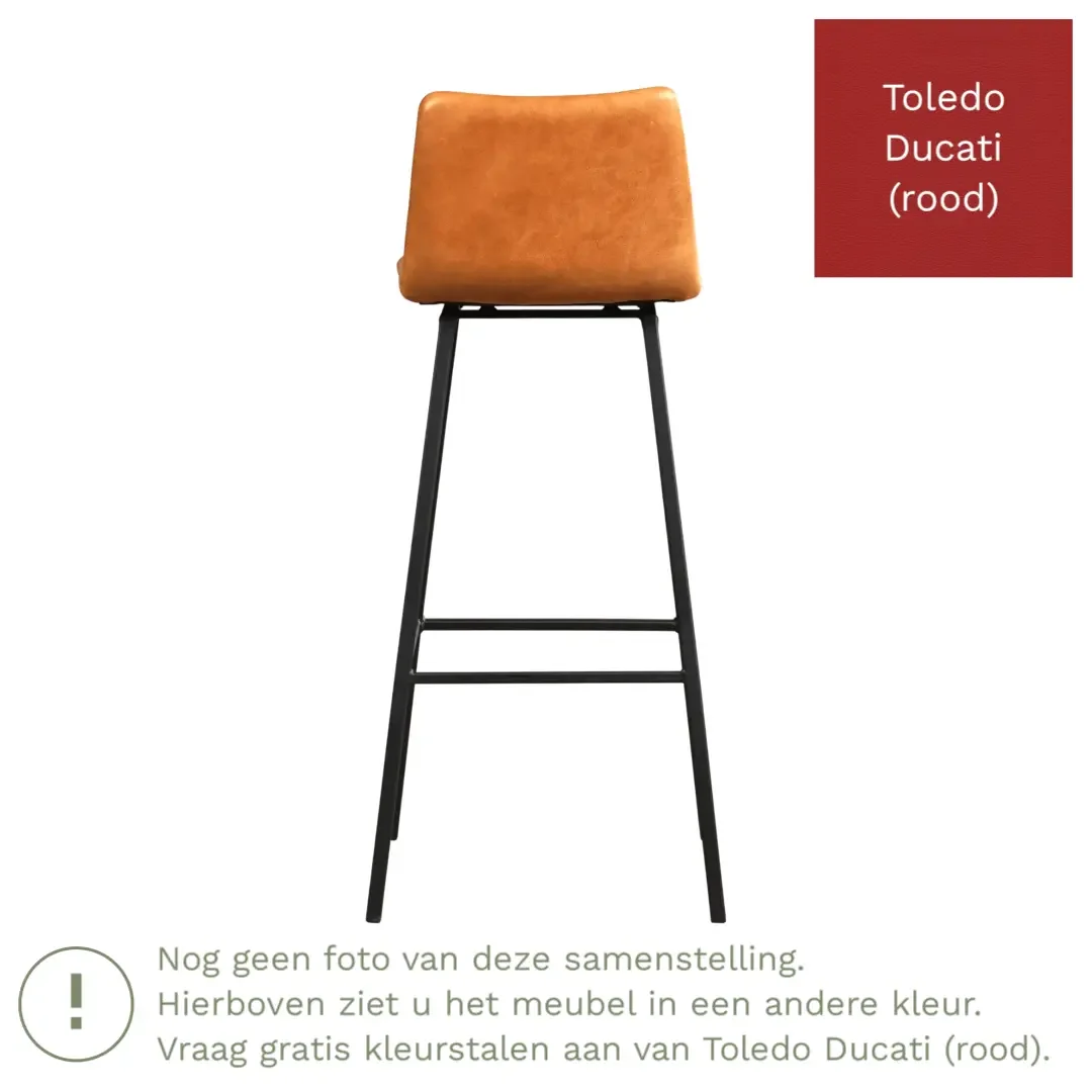 afbeelding van Leren barkruk Catch hoog - Toledo Ducati (rood) - Poten staal vierkant RVS