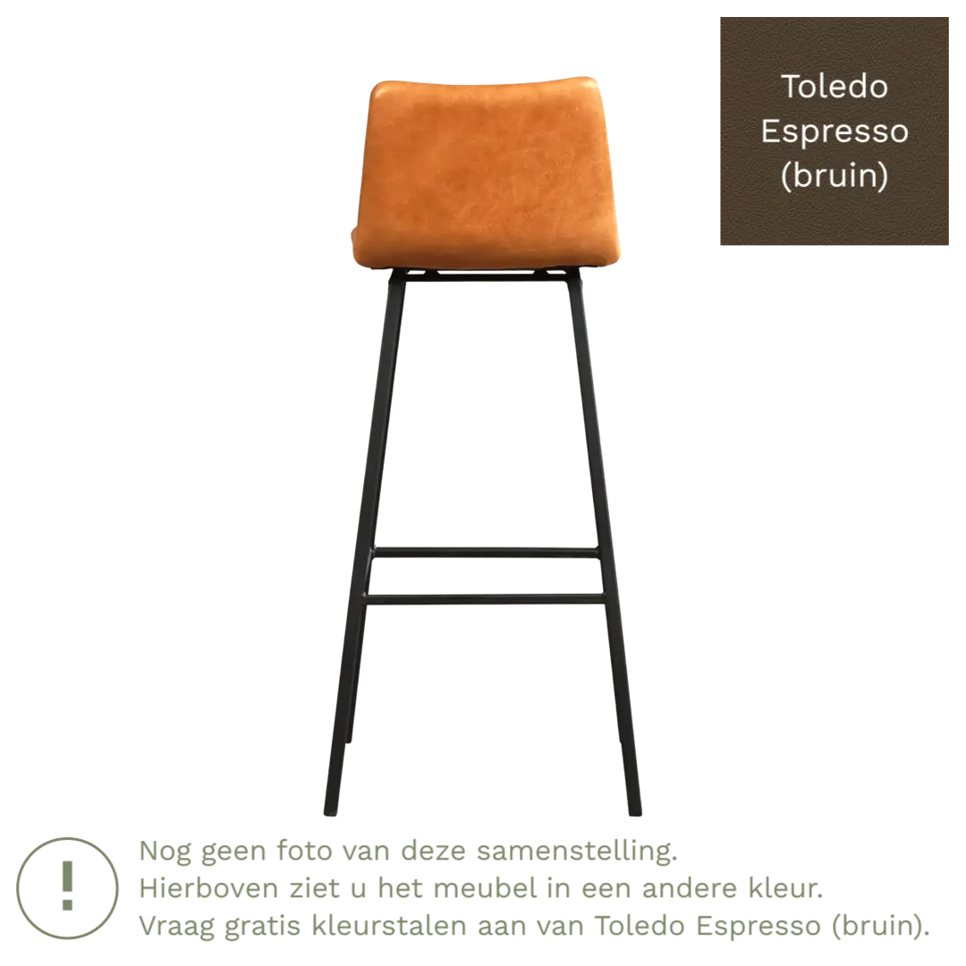 afbeelding van Leren barkruk Catch hoog - Toledo Espresso (bruin) - Poten staal vierkant RVS