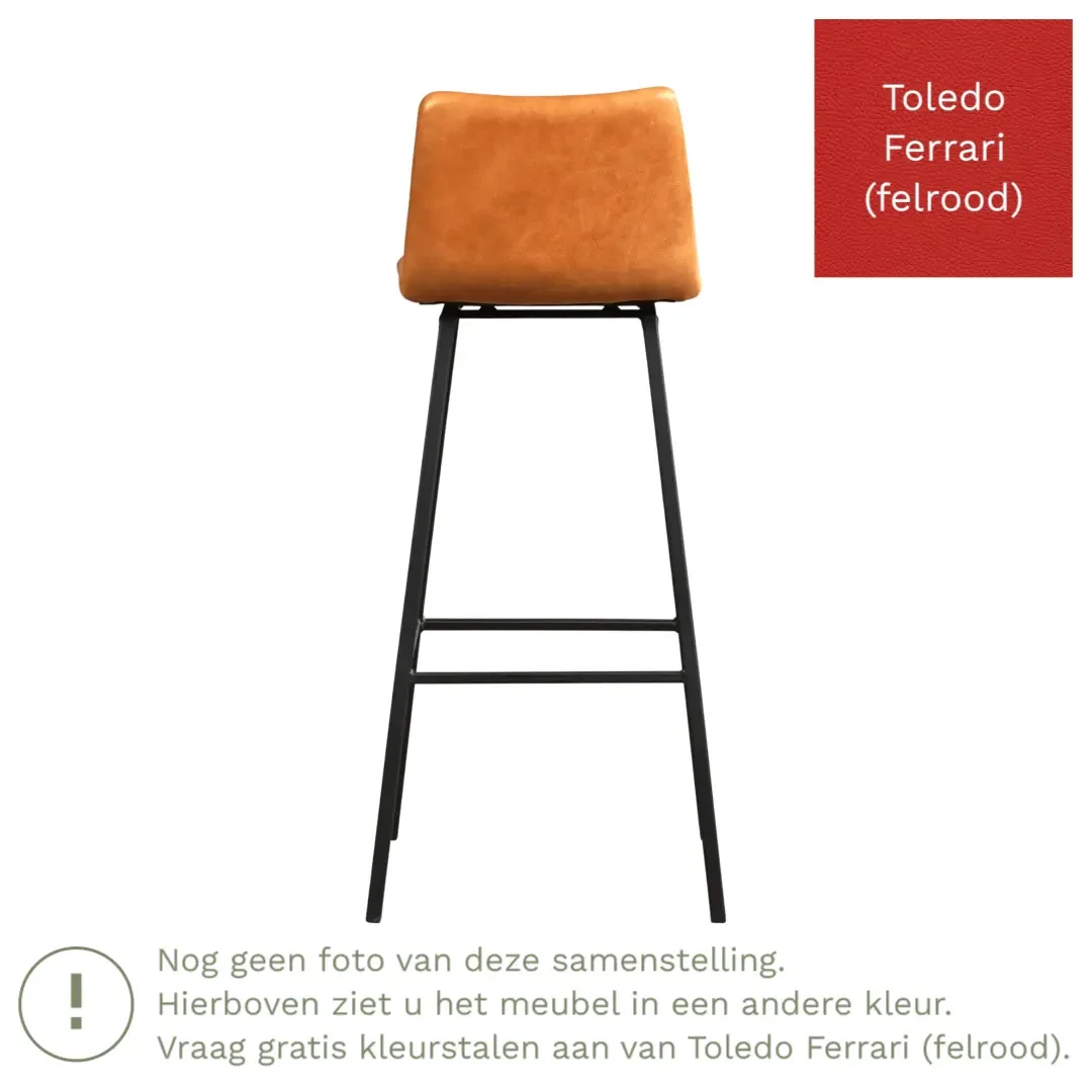 afbeelding van Leren barkruk Catch hoog - Toledo Ferrari (felrood) - Poten staal vierkant RVS