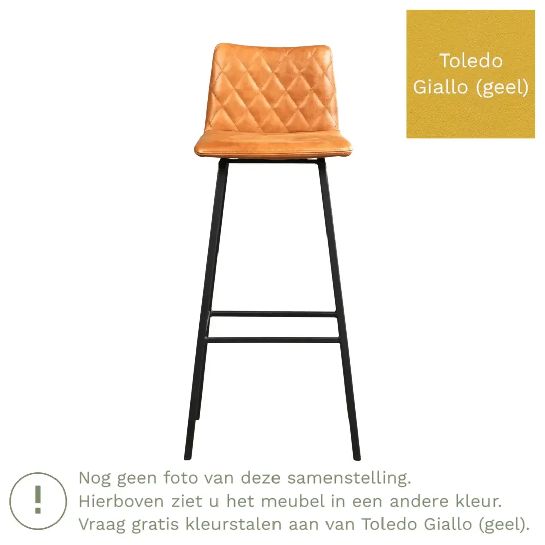 afbeelding van Leren barkruk Catch hoog - Toledo Giallo (geel) - Poten staal vierkant zwart