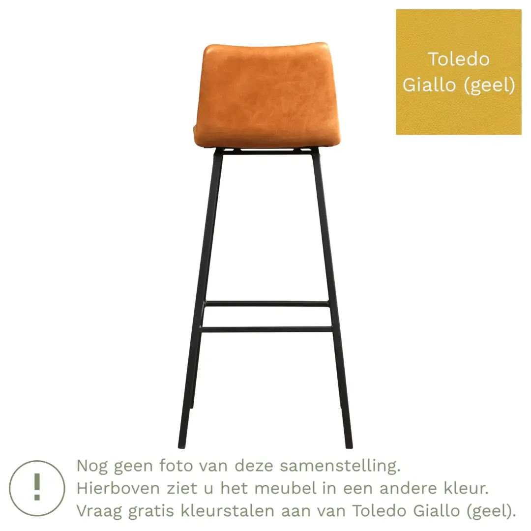 afbeelding van Leren barkruk Catch hoog - Toledo Giallo (geel) - Poten staal vierkant zwart