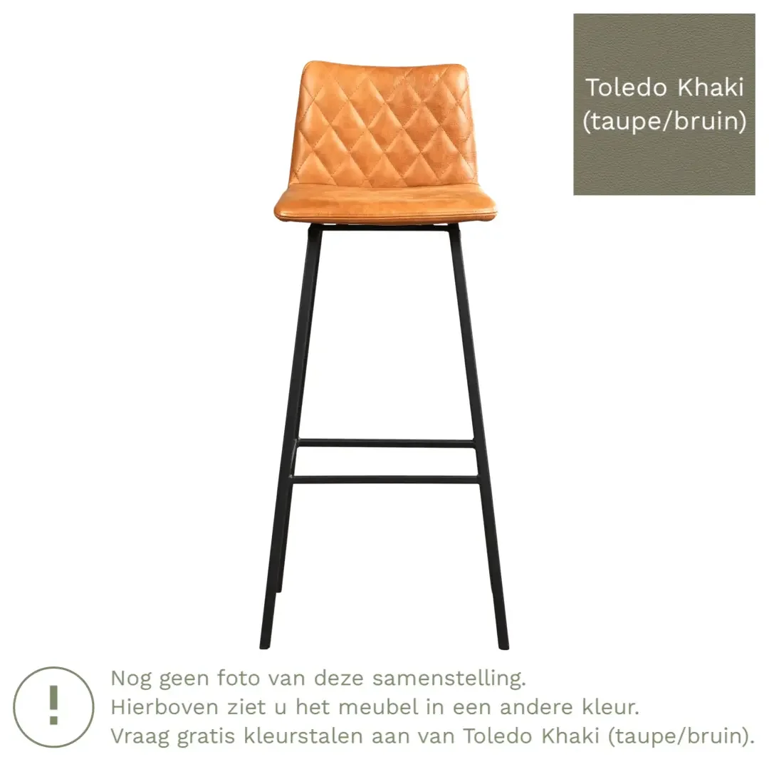 afbeelding van Leren barkruk Catch hoog - Toledo Khaki (taupe/bruin) - Poten staal vierkant zwart