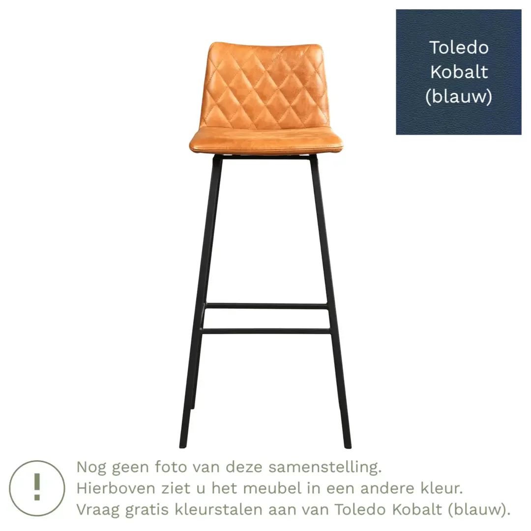 afbeelding van Leren barkruk Catch hoog - Toledo Kobalt (blauw) - Poten staal vierkant RVS