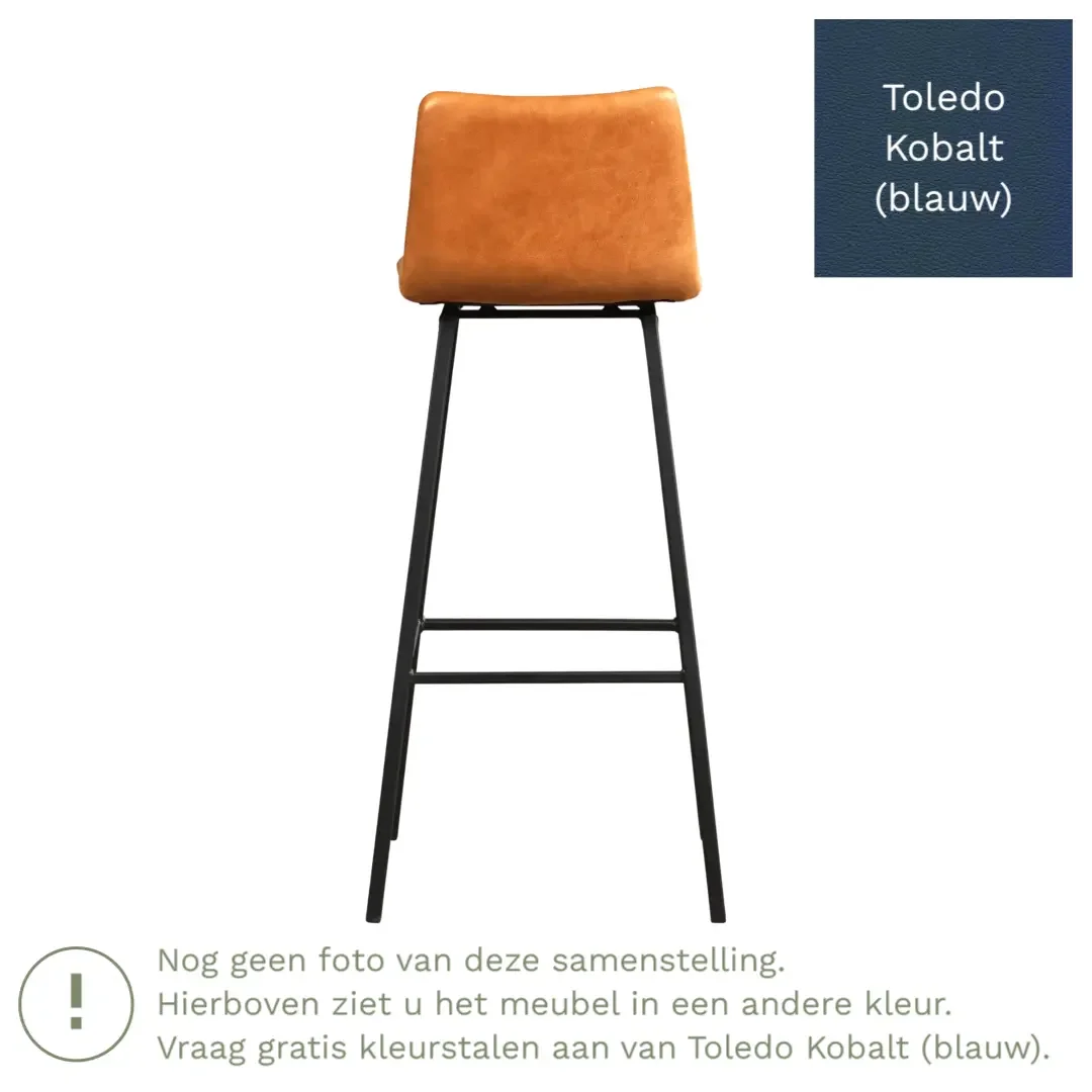 afbeelding van Leren barkruk Catch hoog - Toledo Kobalt (blauw) - Poten staal vierkant RVS