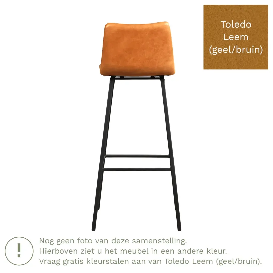 afbeelding van Leren barkruk Catch hoog - Toledo Leem (geel/bruin) - Poten staal vierkant RVS