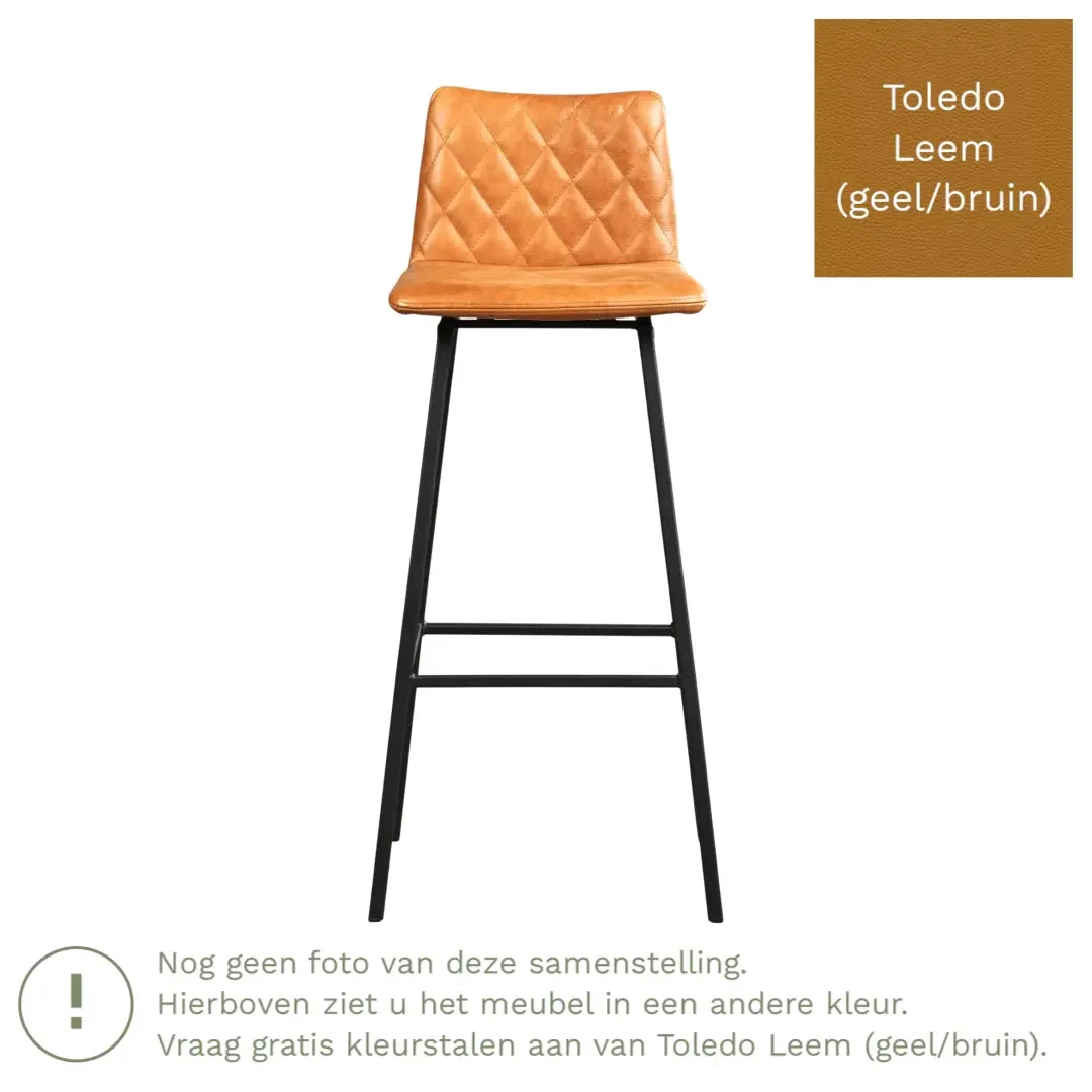 afbeelding van Leren barkruk Catch hoog - Toledo Leem (geel/bruin) - Poten staal vierkant zwart