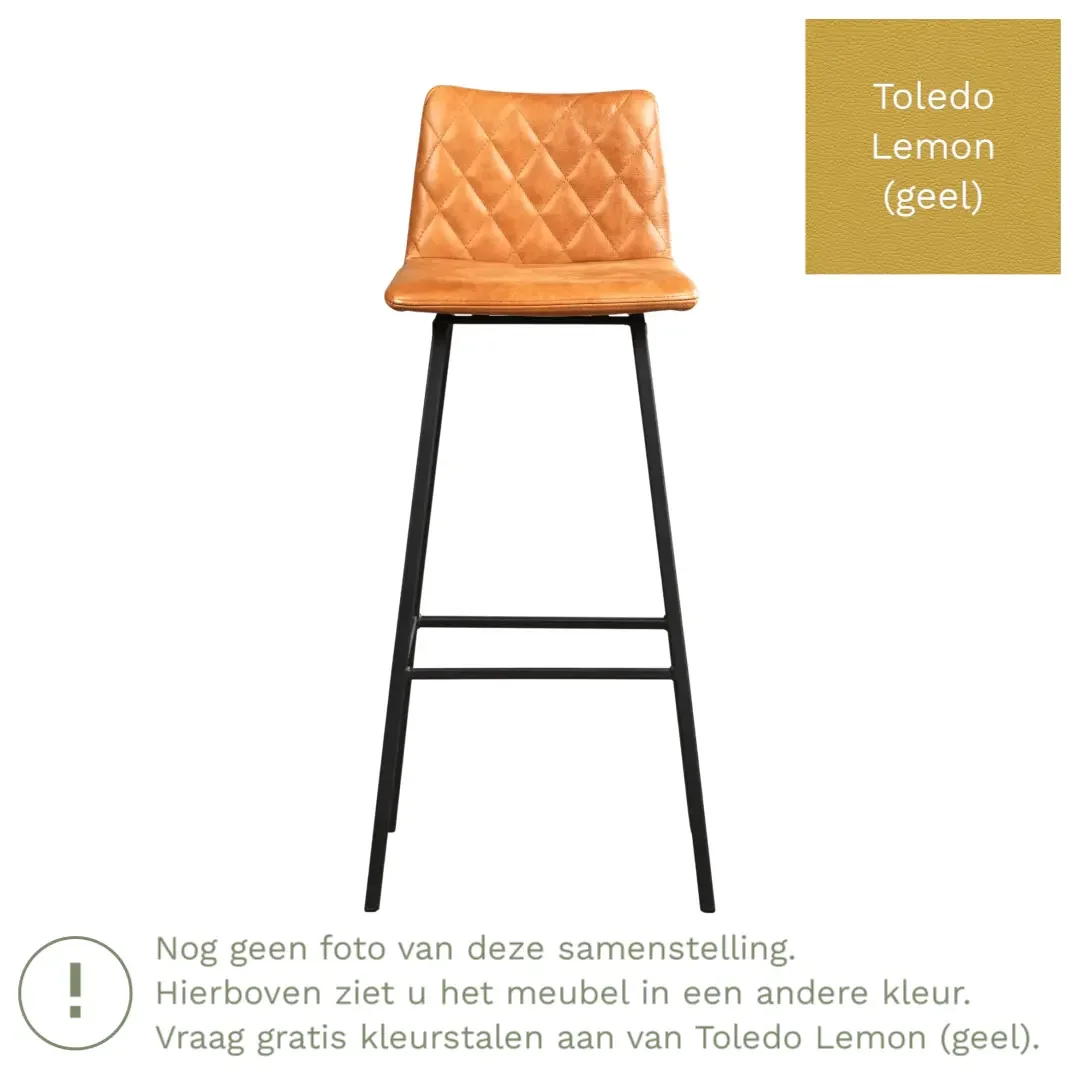 afbeelding van Leren barkruk Catch hoog - Toledo Lemon (geel) - Poten staal vierkant zwart