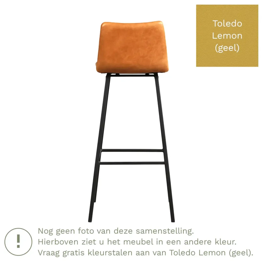 afbeelding van Leren barkruk Catch hoog - Toledo Lemon (geel) - Poten staal vierkant zwart