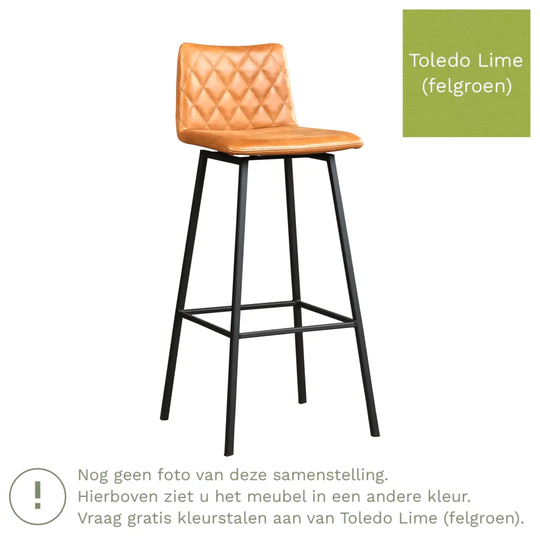 afbeelding van Leren barkruk Catch hoog - Toledo Lime (felgroen) - Poten staal vierkant RVS